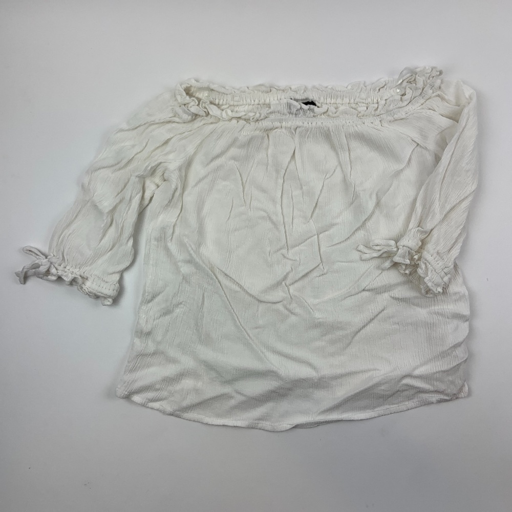 Ana Blouse Womens XS Round Neck Quarter Sleeve Tie Sleeves White